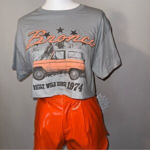 Ford Bronco Gray and Orange Ladies Medium Cropped T-Shirt short sleeve